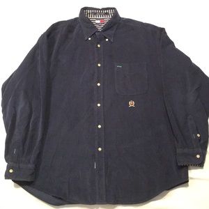 VTG 90S HILFIGER Navy LION CREST CORDUROY SHIRT XL